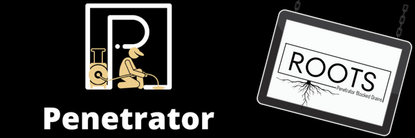 An image featuring the logos of "Penetrator" on the left and "ROOTS - Penetrator Bucket Detail" on the right, against a black background. This innovative combination is perfect for tackling even the most stubborn blocked sewers.