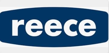 The image shows a blue logo with the word "reece" in white, lowercase letters within a rounded rectangular shape, symbolizing innovative solutions like leak detection.